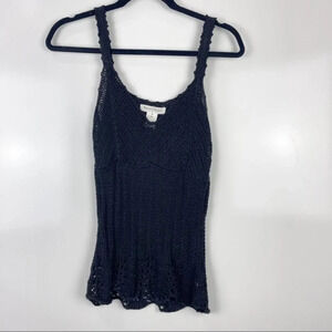White House Black Market Linen Blend Crochet Knit Sleeveless Top Black Size XS